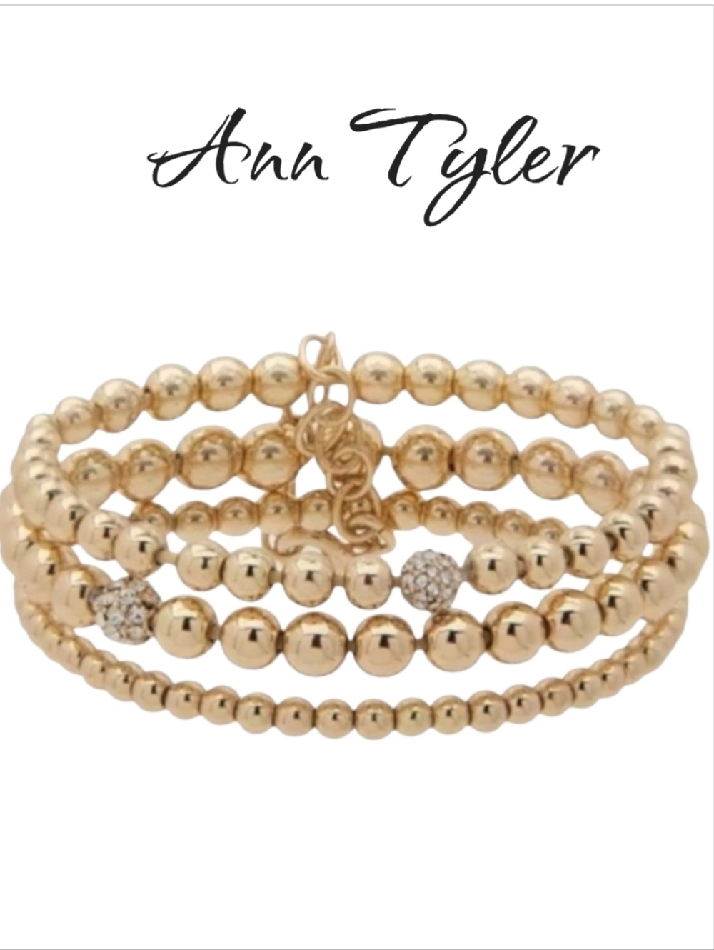 ANNE KLEIN Gold-Tone Beaded Stretch Bracelet 3-Pc Set NWOT